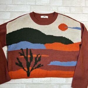 Colorful Landscape Cropped Knit Sweater